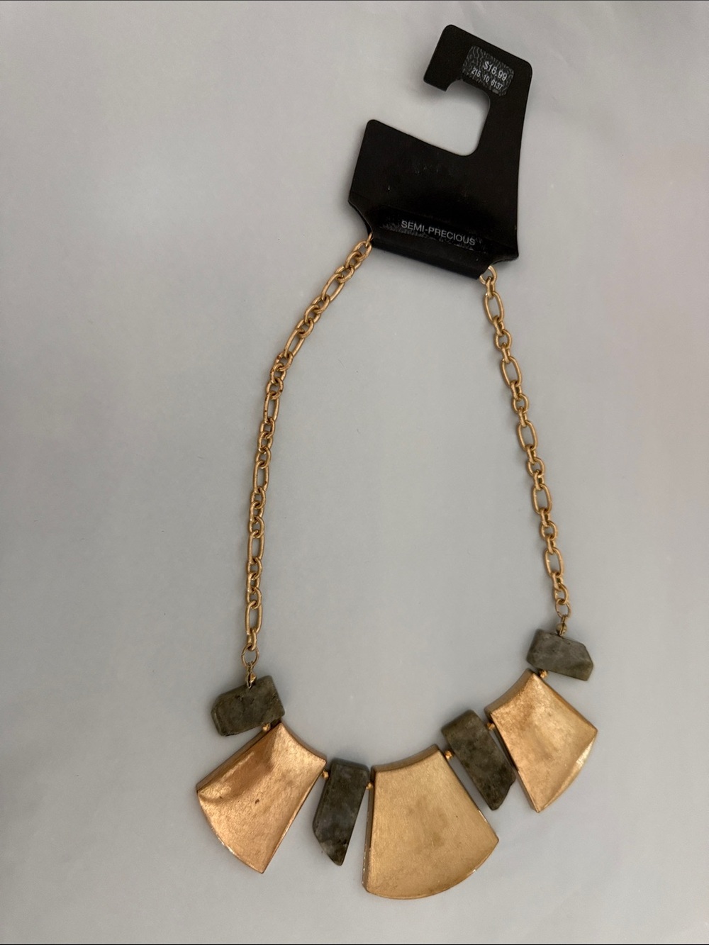 Gold-Tone and Olive Stone Statement Necklace